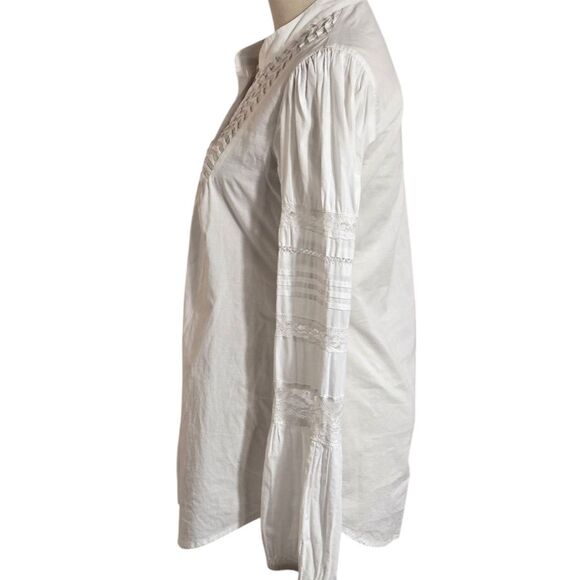 Sundance White Button-Up Boho Blouse with Pleated Details Top - Picture 5 of 6